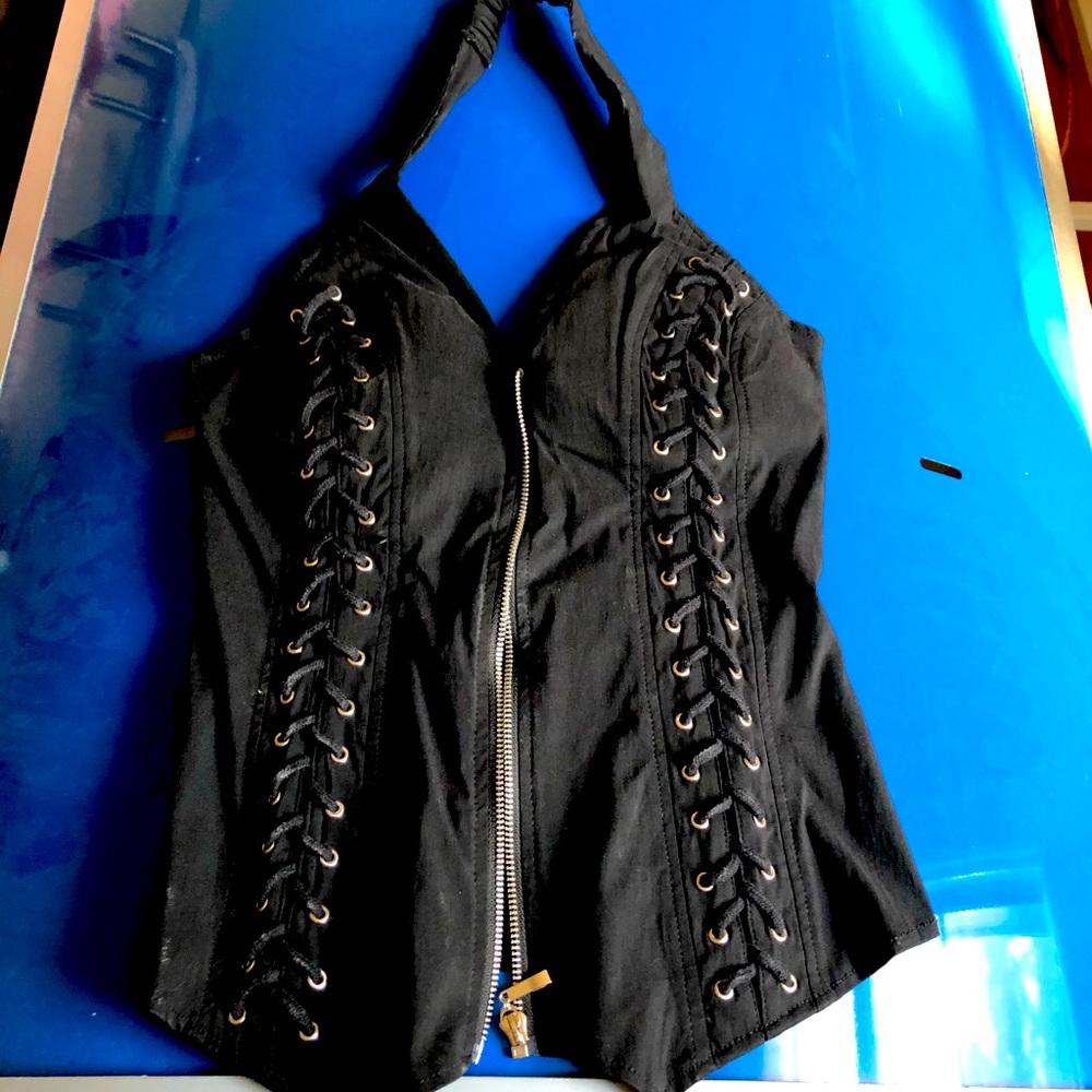 Corset style halter top extra large black